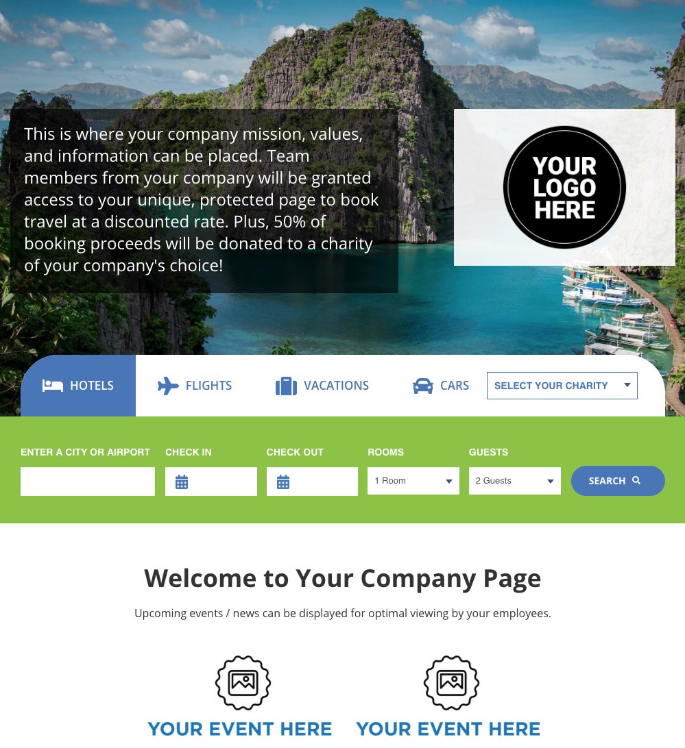 The Charity Pros sample corporate travel page